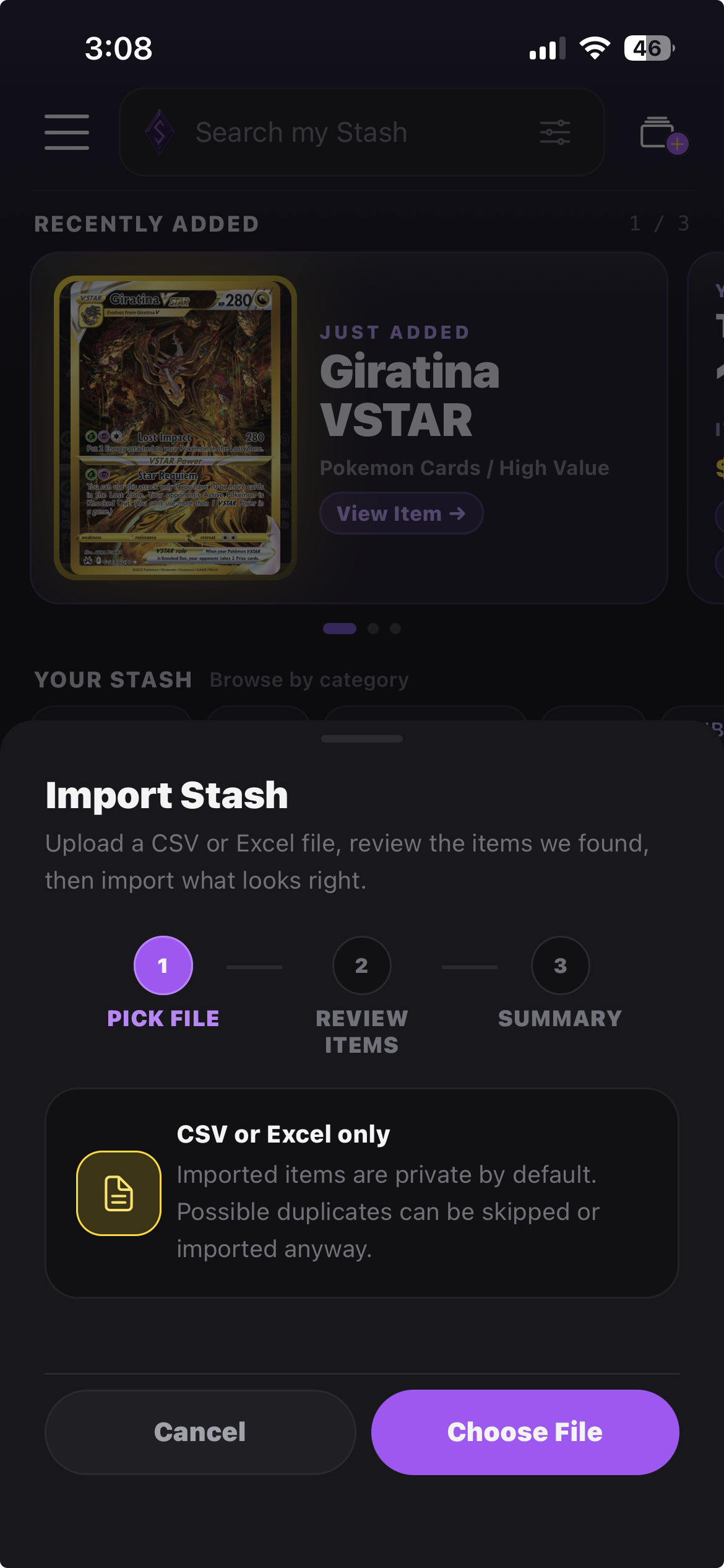 Import your stash screenshot