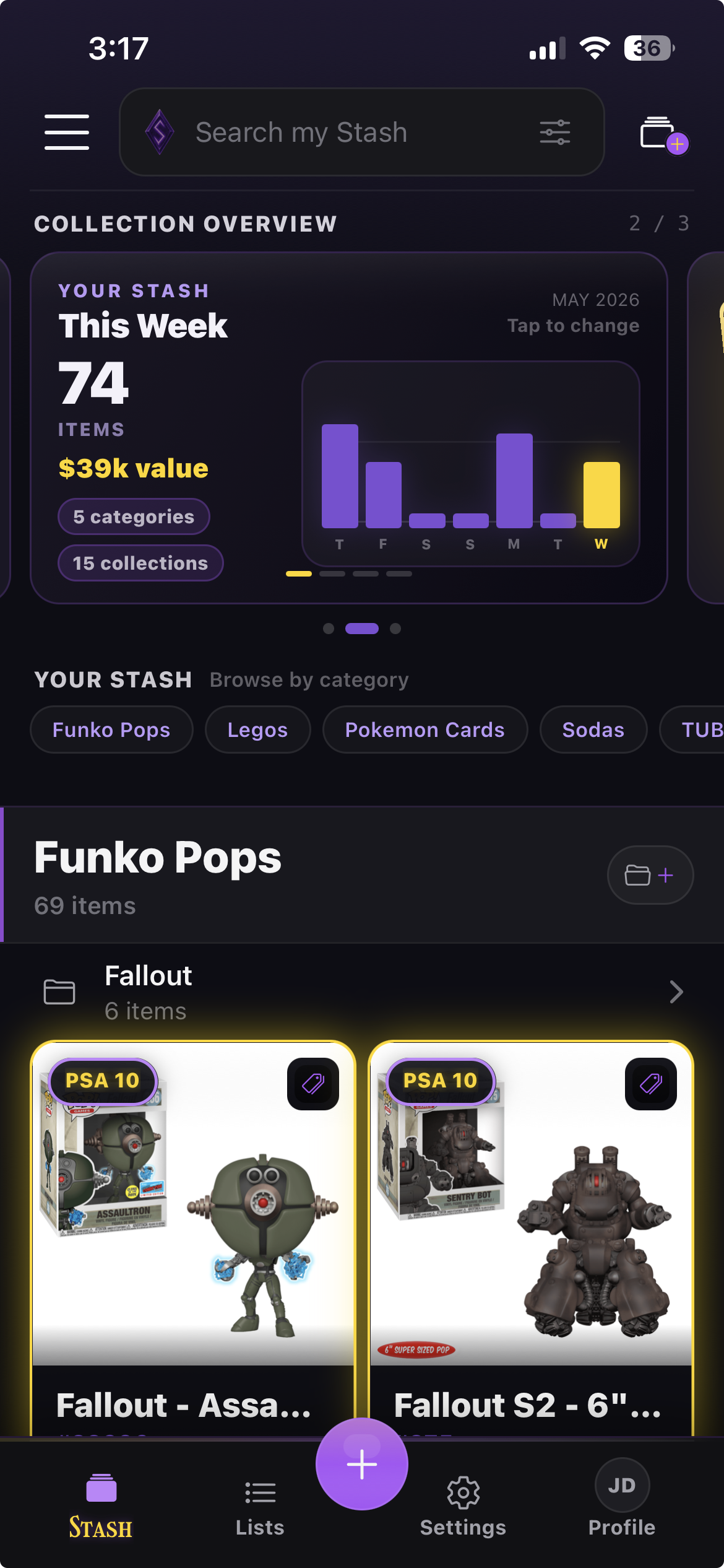 Stash-d app home screen